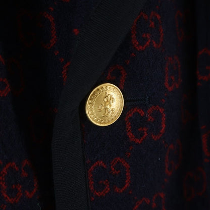 Gucci GG Logo Allover Pattern Wool Tailored Jacket Navy Red — view 5