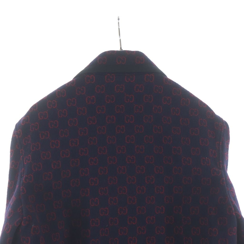 Gucci GG Logo Allover Pattern Wool Tailored Jacket Navy Red — view 4