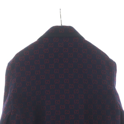 Gucci GG Logo Allover Pattern Wool Tailored Jacket Navy Red — view 4