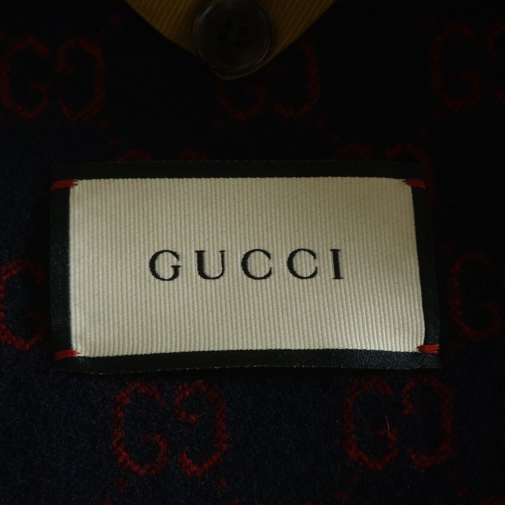 Gucci GG Logo Allover Pattern Wool Tailored Jacket Navy Red — view 6