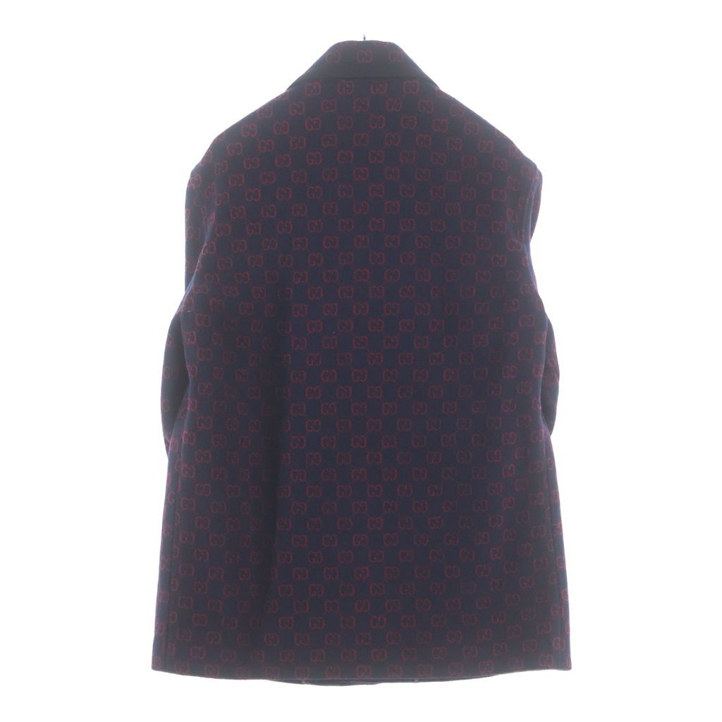 Gucci GG Logo Allover Pattern Wool Tailored Jacket Navy Red — view 2