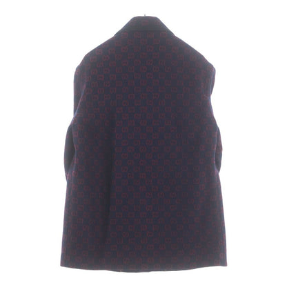 Gucci GG Logo Allover Pattern Wool Tailored Jacket Navy Red — view 2