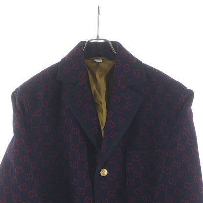 Gucci GG Logo Allover Pattern Wool Tailored Jacket Navy Red — view 3