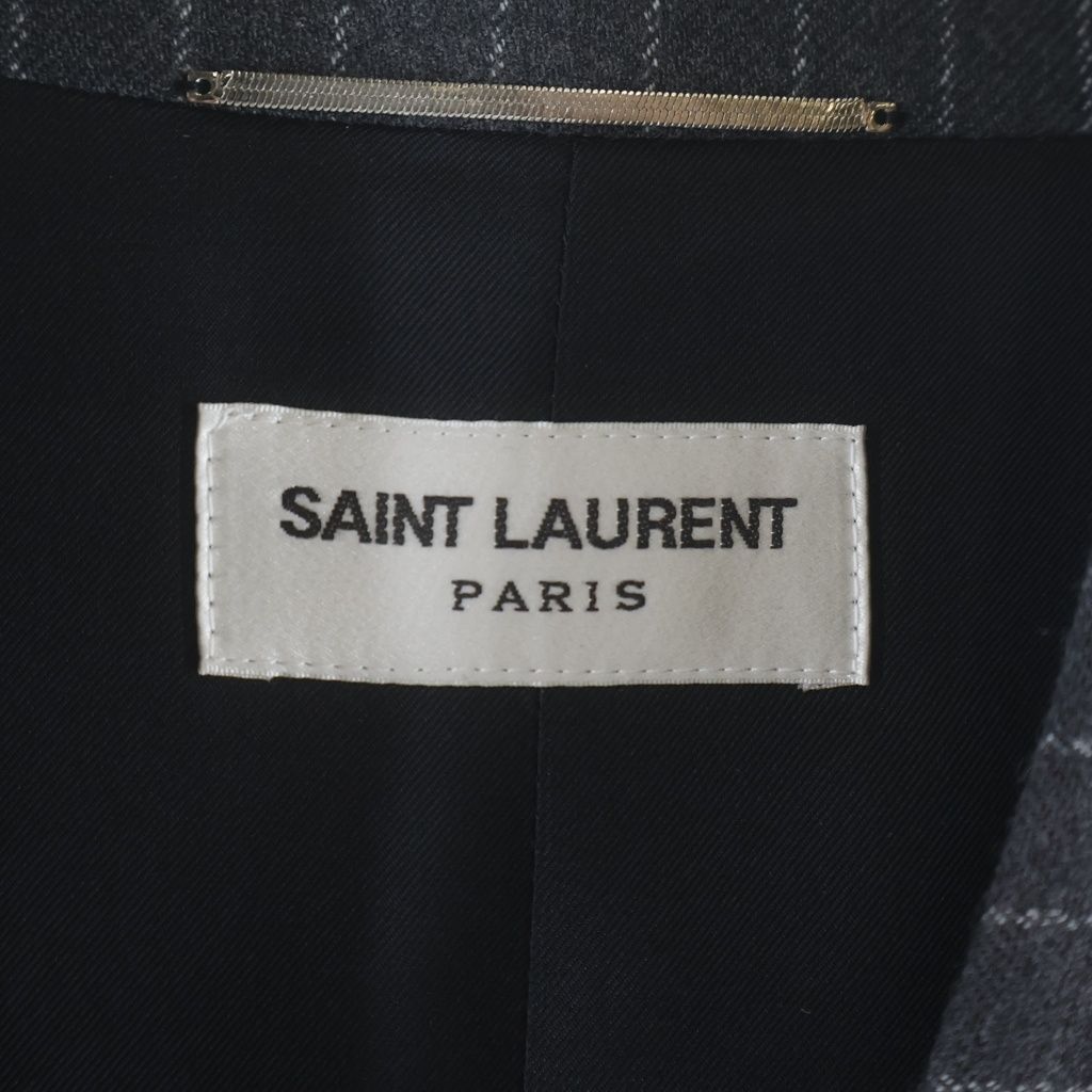 Saint Laurent Paris Striped Pattern Double Breasted Wool Tailored Jacket Gray — view 6