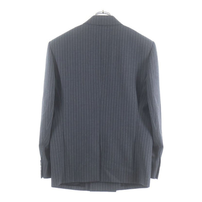 Saint Laurent Paris Striped Pattern Double Breasted Wool Tailored Jacket Gray — view 2