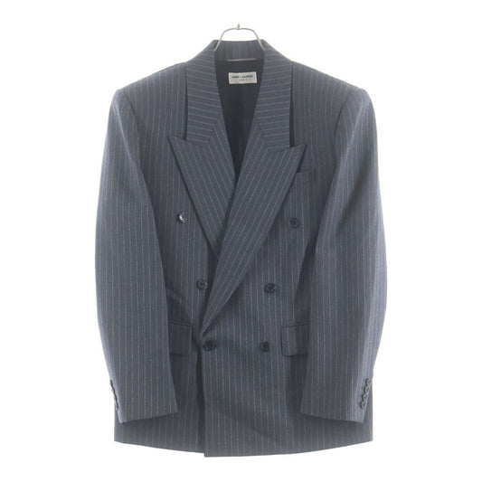 Saint Laurent Paris Striped Pattern Double Breasted Wool Tailored Jacket Gray