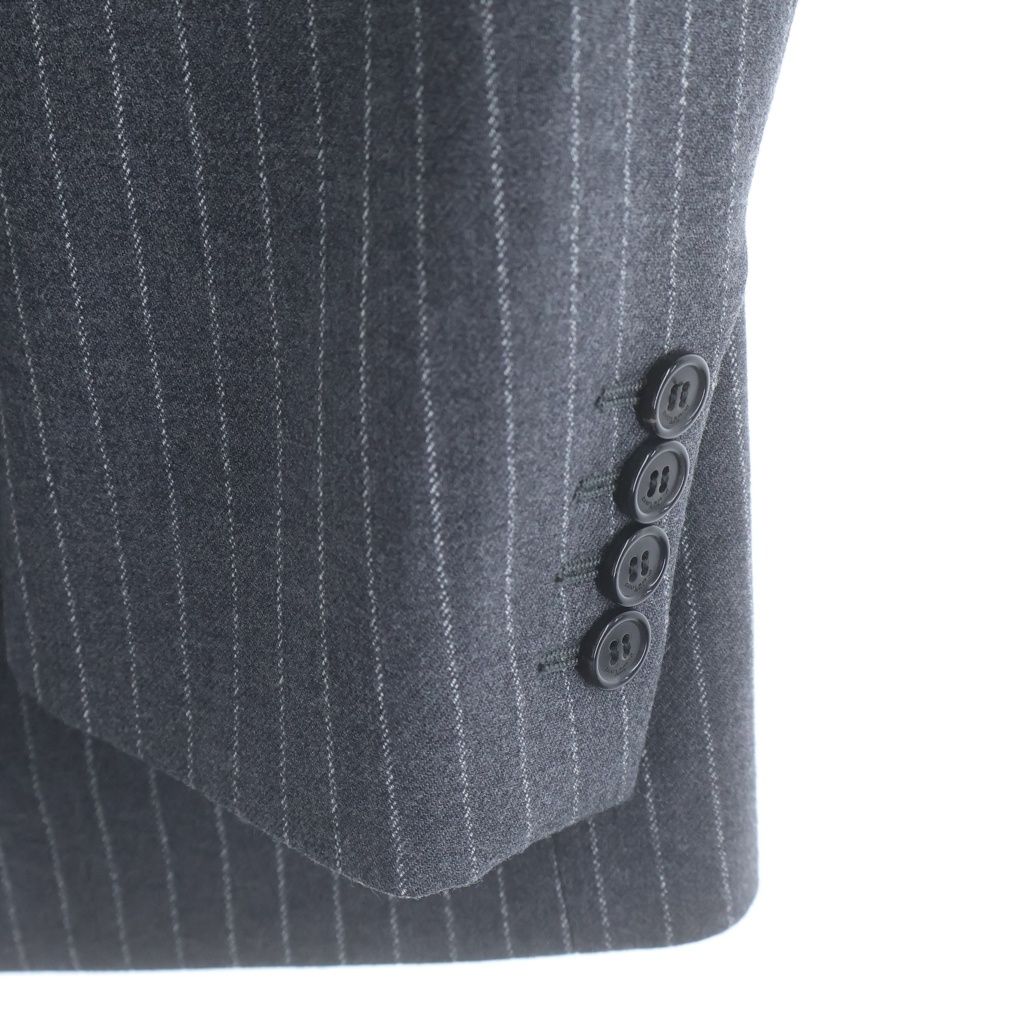 Saint Laurent Paris Striped Pattern Double Breasted Wool Tailored Jacket Gray — view 5