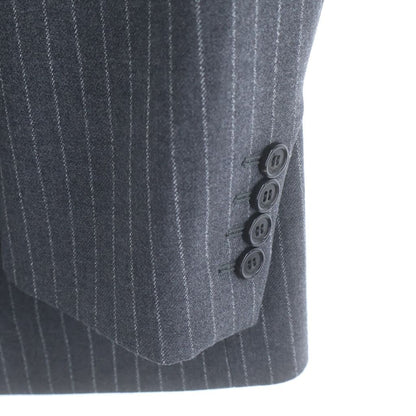 Saint Laurent Paris Striped Pattern Double Breasted Wool Tailored Jacket Gray — view 5