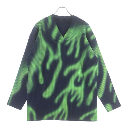 Balenciaga Green Flame Wool Knit Neck Long Sleeve Sweater Dark Navy