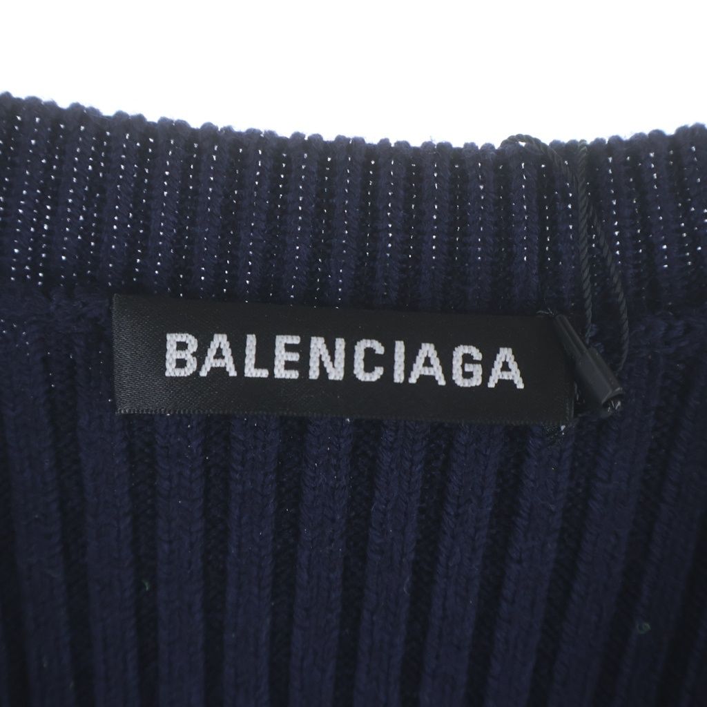 Balenciaga Green Flame Wool Knit Neck Long Sleeve Sweater Dark Navy — view 6