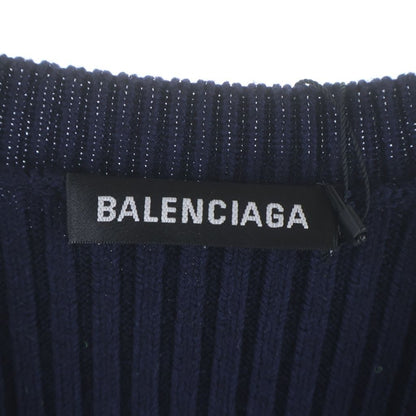 Balenciaga Green Flame Wool Knit Neck Long Sleeve Sweater Dark Navy — view 6