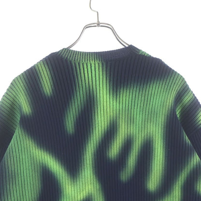 Balenciaga Green Flame Wool Knit Neck Long Sleeve Sweater Dark Navy — view 4