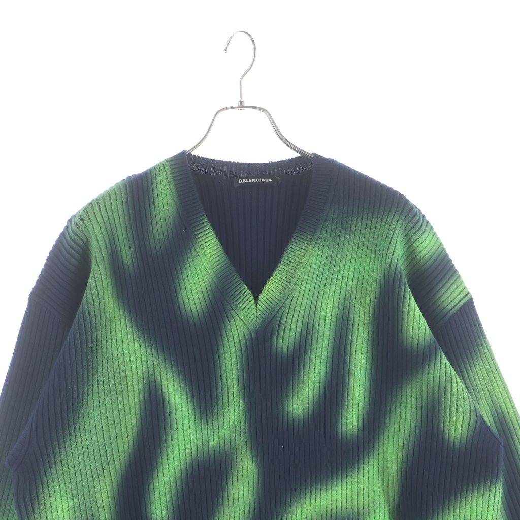 Balenciaga Green Flame Wool Knit Neck Long Sleeve Sweater Dark Navy — view 3