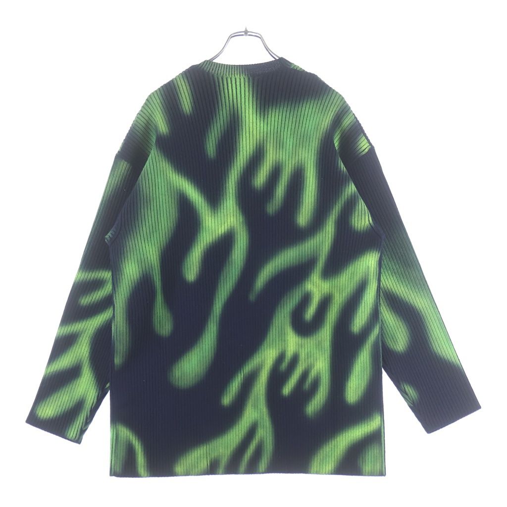 Balenciaga Green Flame Wool Knit Neck Long Sleeve Sweater Dark Navy — view 2