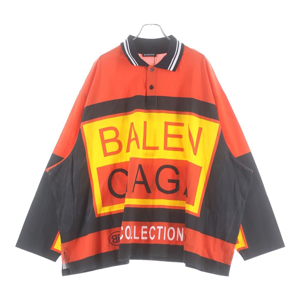 Balenciaga Big Logo Oversized Polo Shirt Big Oversize Long Sleeve Orange