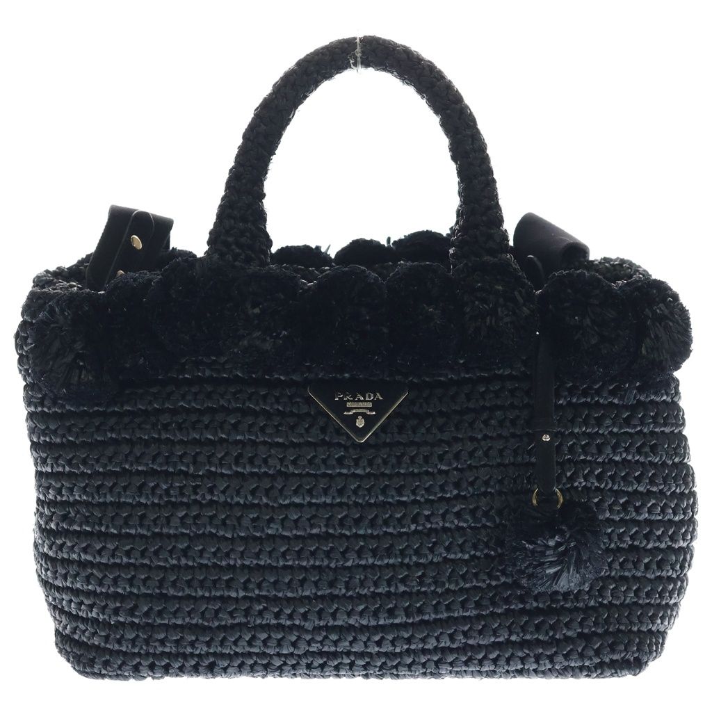 Prada Raffia Pom 2-Way Shoulder Bag Black
