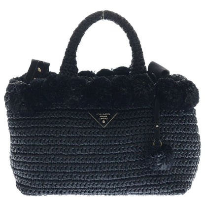 Prada Raffia Pom 2-Way Shoulder Bag Black