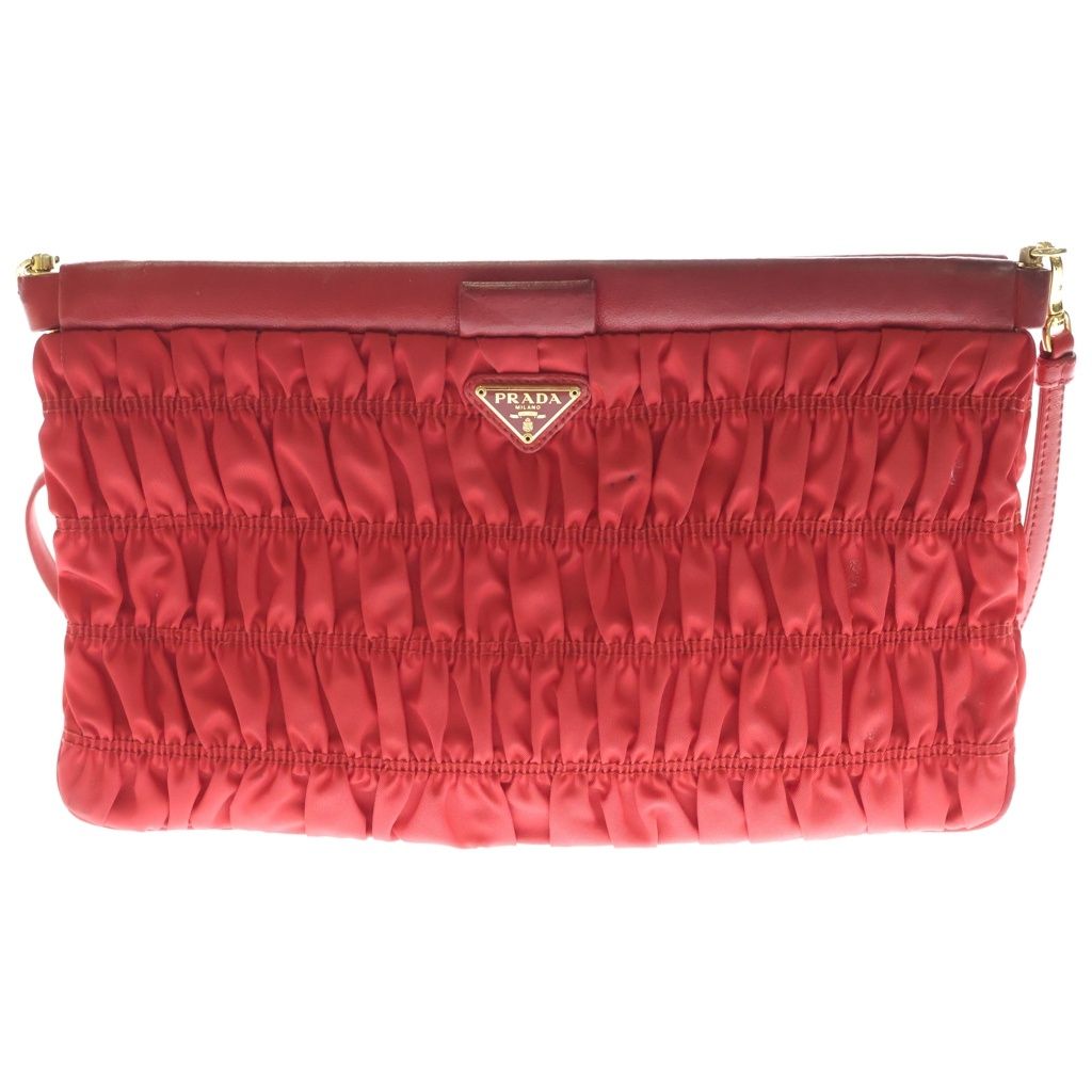 Prada Shoulder Bag Crossbody Red Nylon Leather Gold
