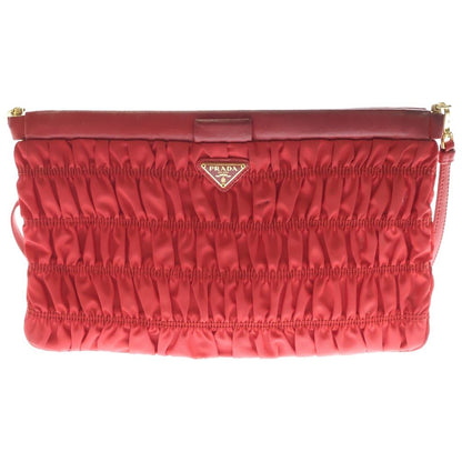 Prada Shoulder Bag Crossbody Red Nylon Leather Gold
