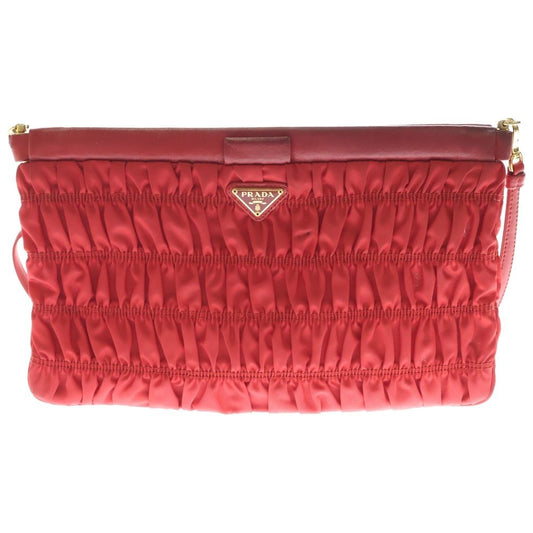 Prada Shoulder Bag Crossbody Red Nylon Leather Gold