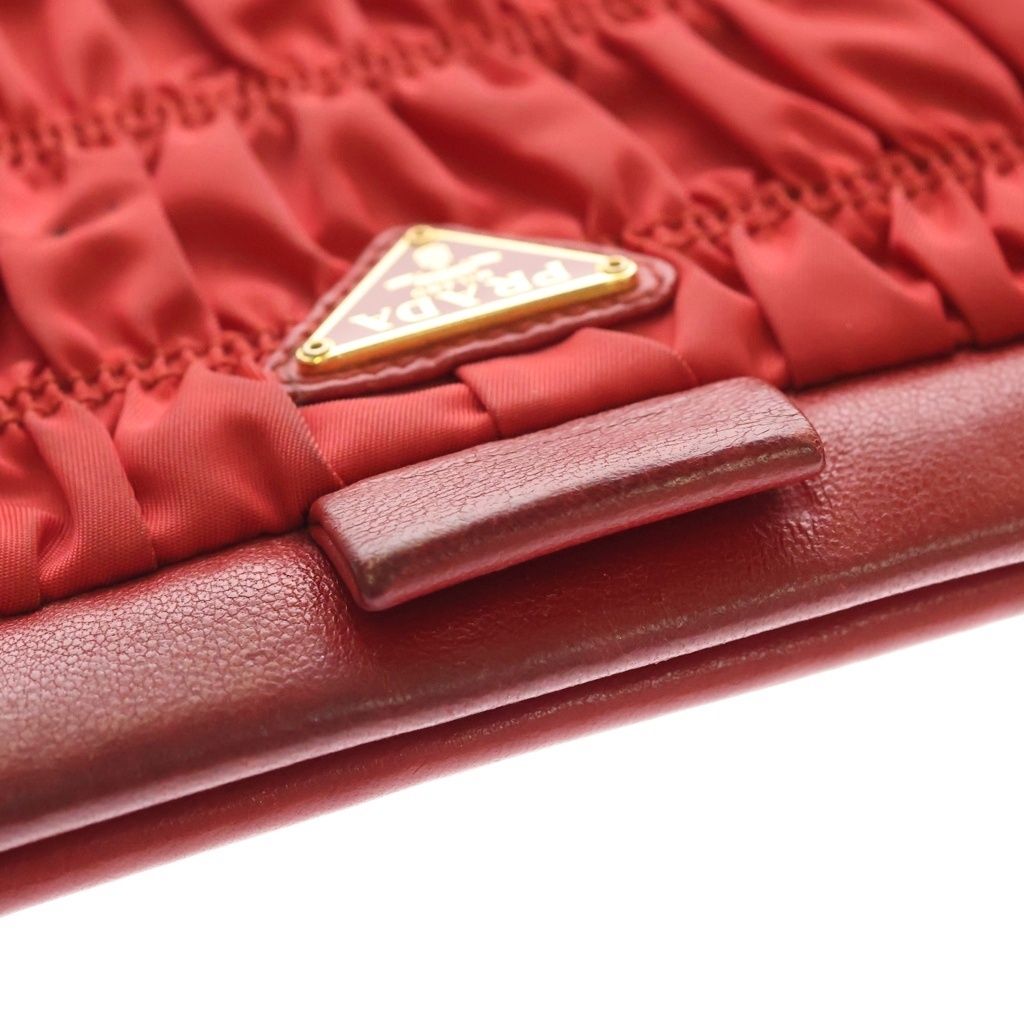 Prada Shoulder Bag Crossbody Red Nylon Leather Gold — view 7