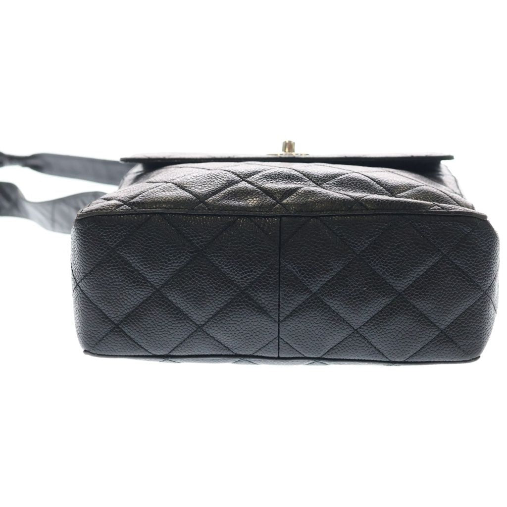 Chanel Quilted Shoulder Bag Black Caviar Leather Silver — view 4