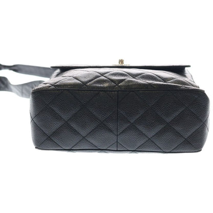 Chanel Quilted Shoulder Bag Black Caviar Leather Silver — view 4