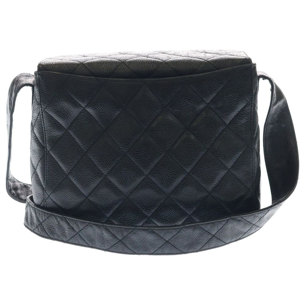 Chanel Quilted Shoulder Bag Black Caviar Leather Silver — view 2