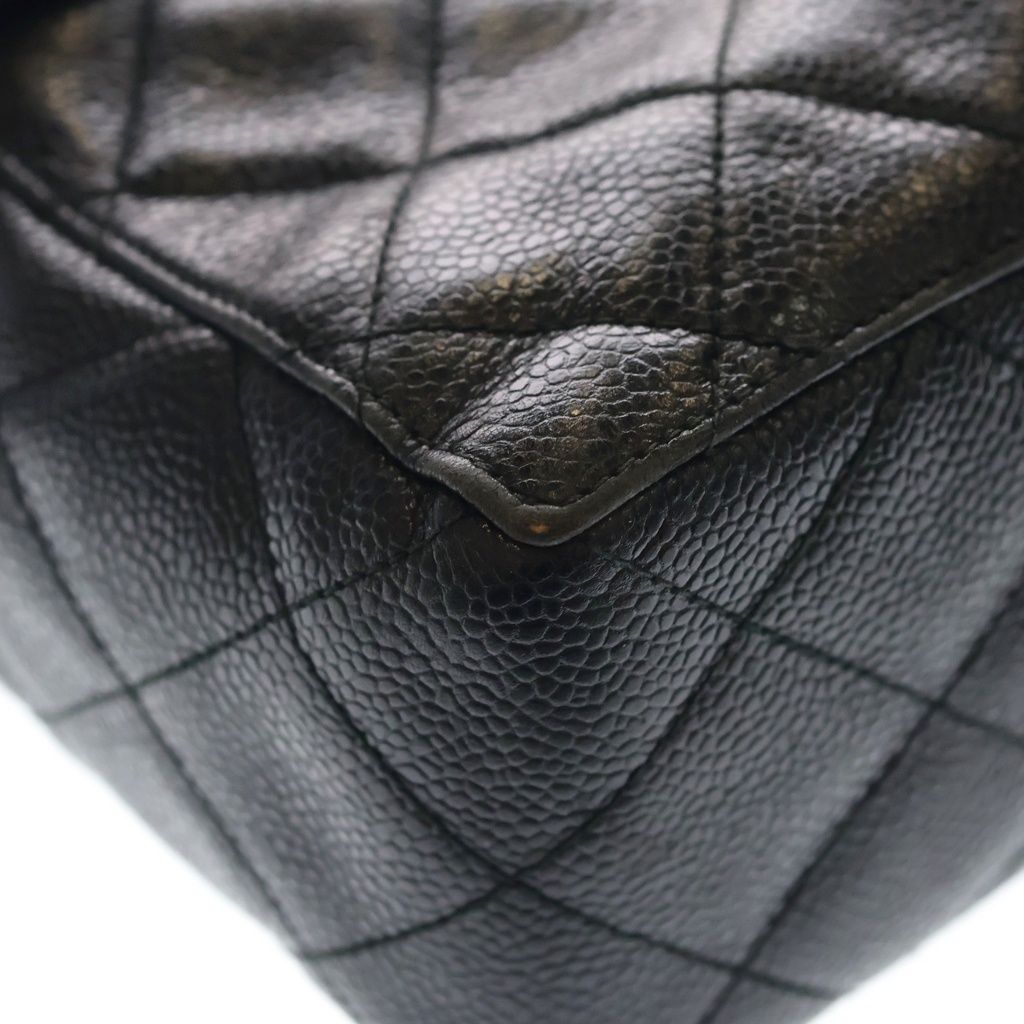 Chanel Quilted Shoulder Bag Black Caviar Leather Silver — view 7