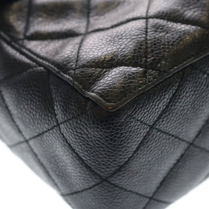 Chanel Quilted Shoulder Bag Black Caviar Leather Silver — view 7