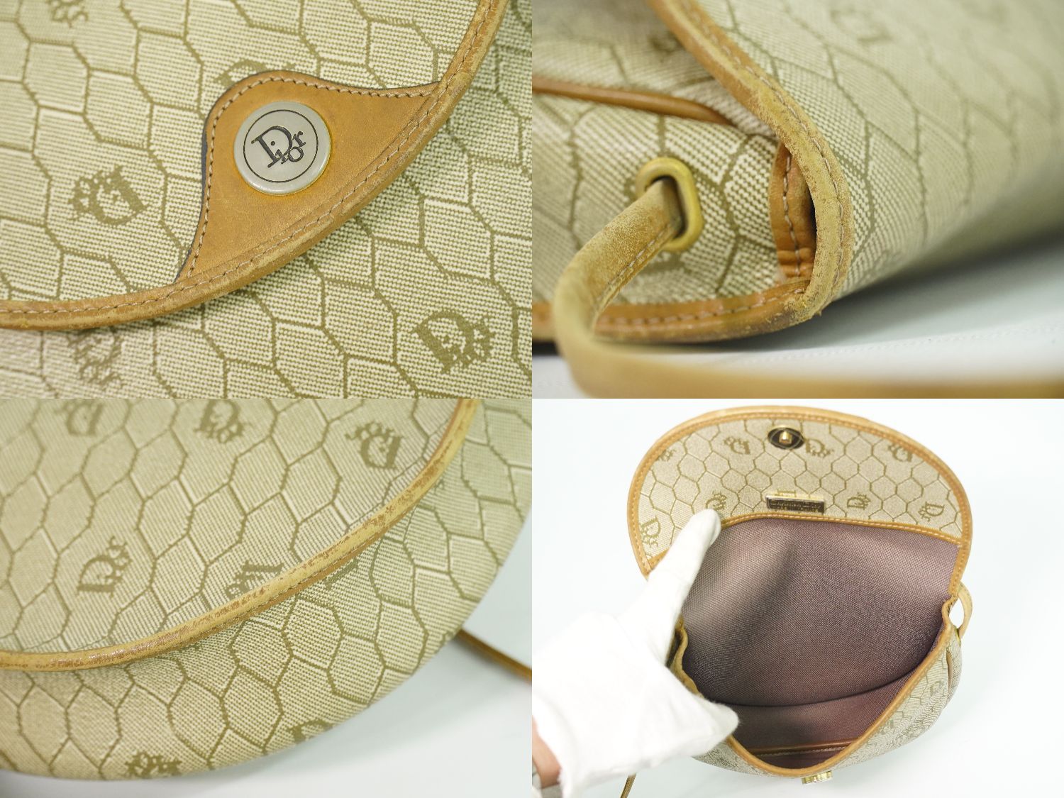 Dior Honeycomb Pattern Shoulder Bag Pochette Beige — view 8