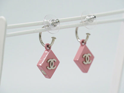 Chanel CC Logo Earrings Plastic Metal Pink Silver — view 8