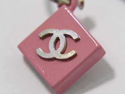 Chanel CC Logo Earrings Plastic Metal Pink Silver — view 5