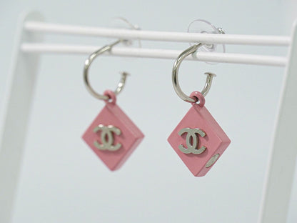 Chanel CC Logo Earrings Plastic Metal Pink Silver — view 7