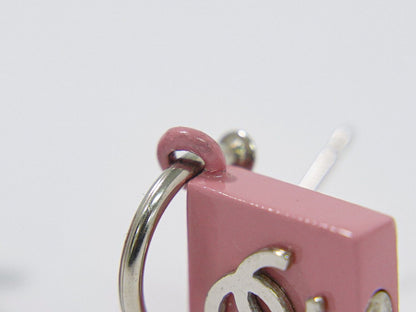 Chanel CC Logo Earrings Plastic Metal Pink Silver — view 4