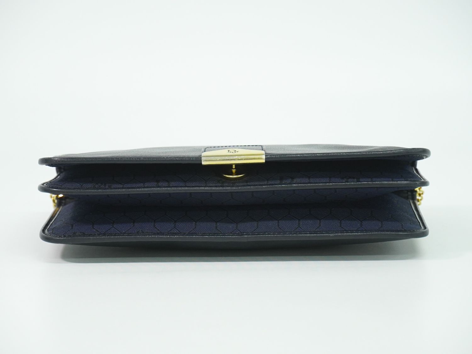 Dior Leather Chain Shoulder Bag Navy — view 3