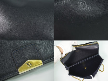 Dior Leather Chain Shoulder Bag Navy — view 8