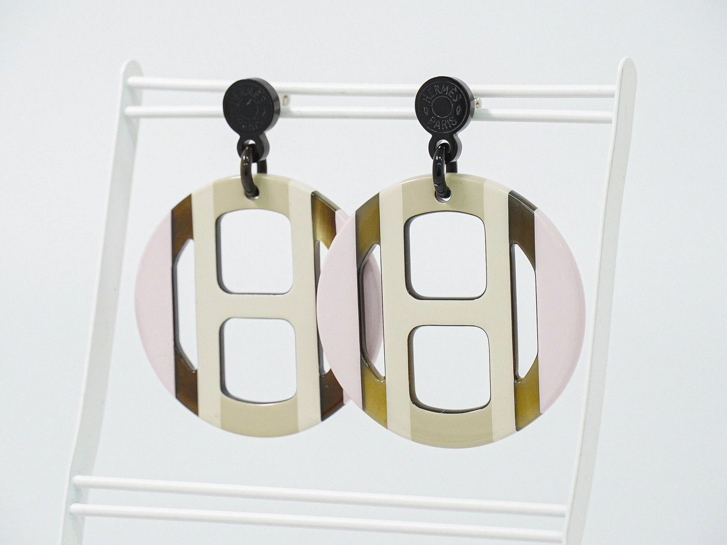 Hermes Equipe Buffalo Horn Earrings Metal Silver Multicolor — view 5