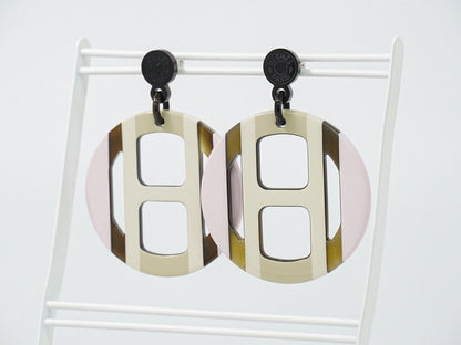 Hermes Equipe Buffalo Horn Earrings Metal Silver Multicolor — view 5