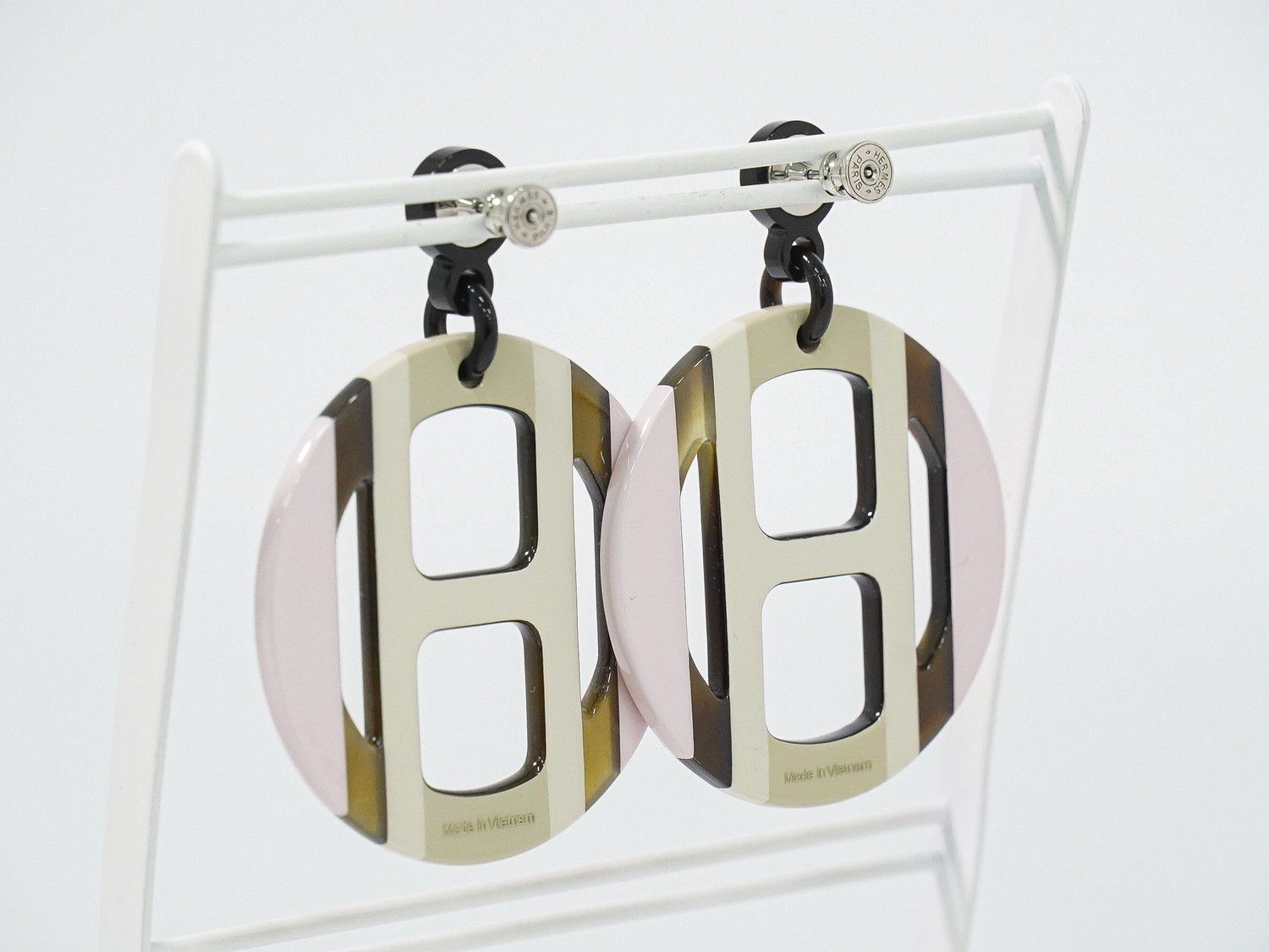 Hermes Equipe Buffalo Horn Earrings Metal Silver Multicolor — view 6