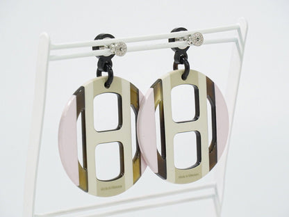 Hermes Equipe Buffalo Horn Earrings Metal Silver Multicolor — view 6