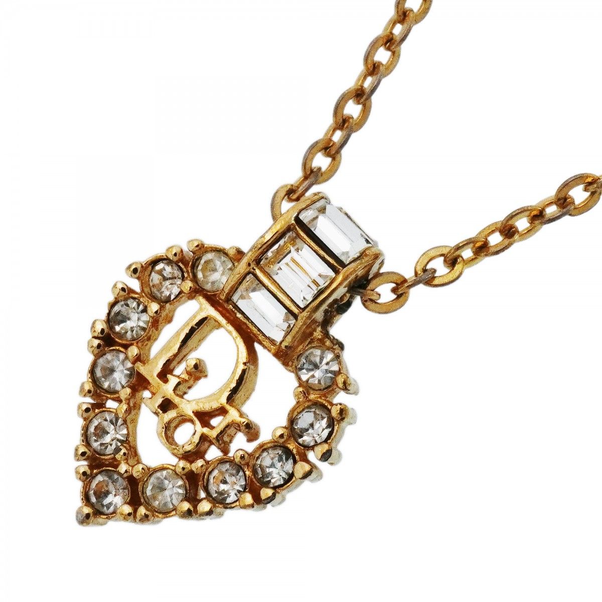 Dior Necklace Logo Gold Plated Line Stone