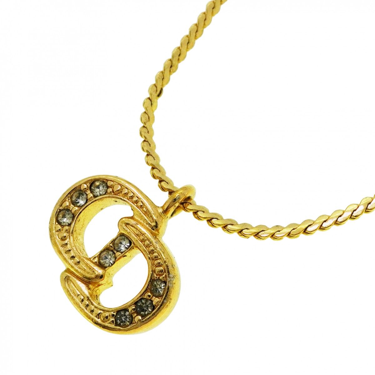 Dior Necklace CD Logo Gold Plated Line Stone