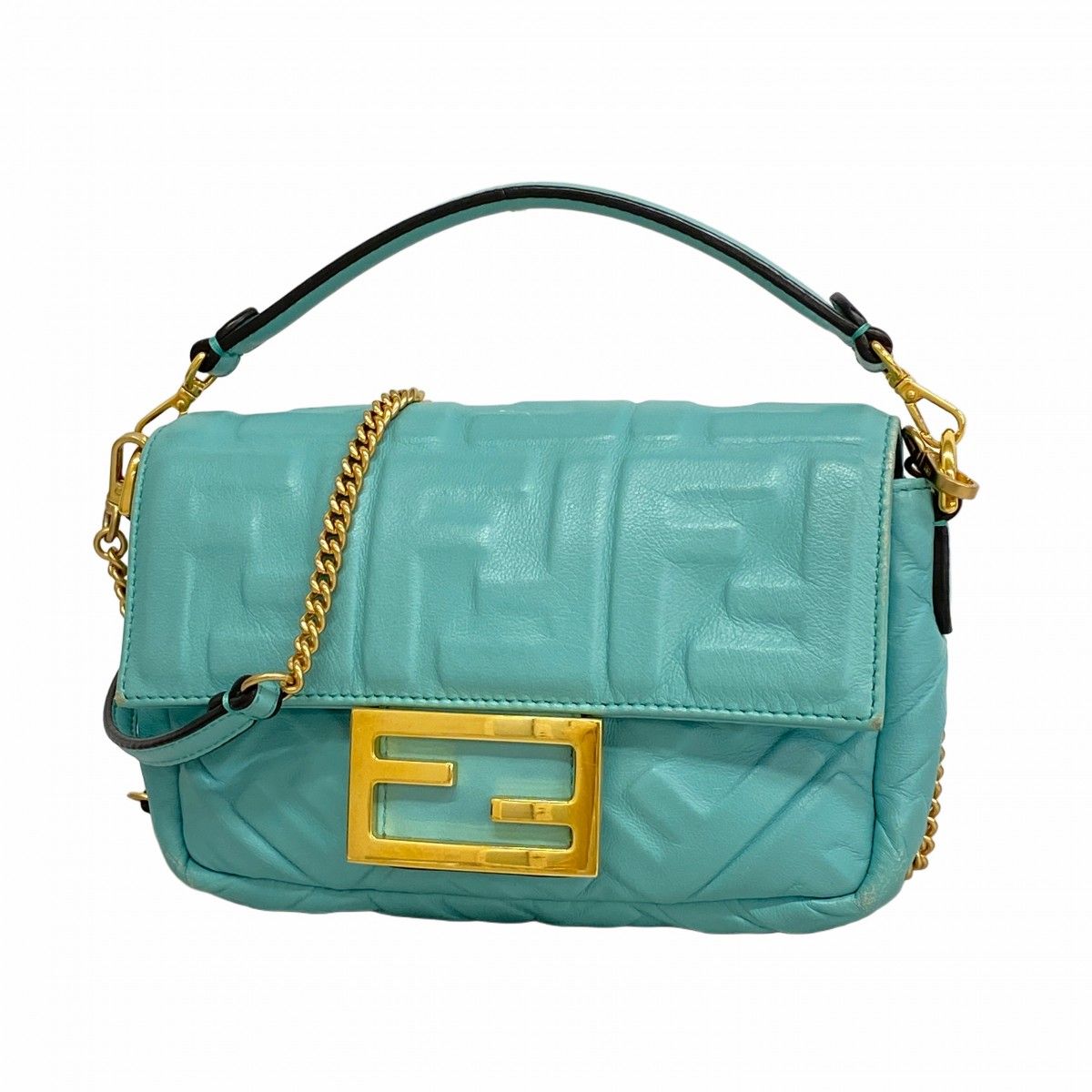Fendi Handbag Baguette Mini Leather Emerald Green Silver 2-Way
