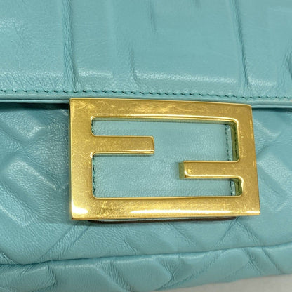 Fendi Handbag Baguette Mini Leather Emerald Green Silver 2-Way — view 8