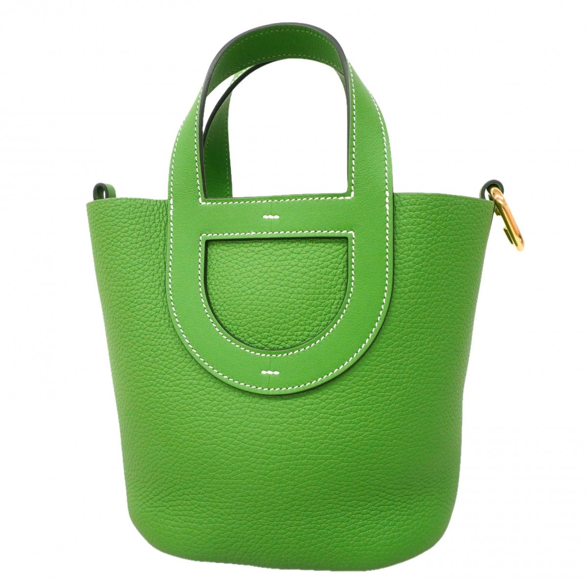 Hermes Handbag in the Loop PM Taurillon Clemence Vert Yucca Gold