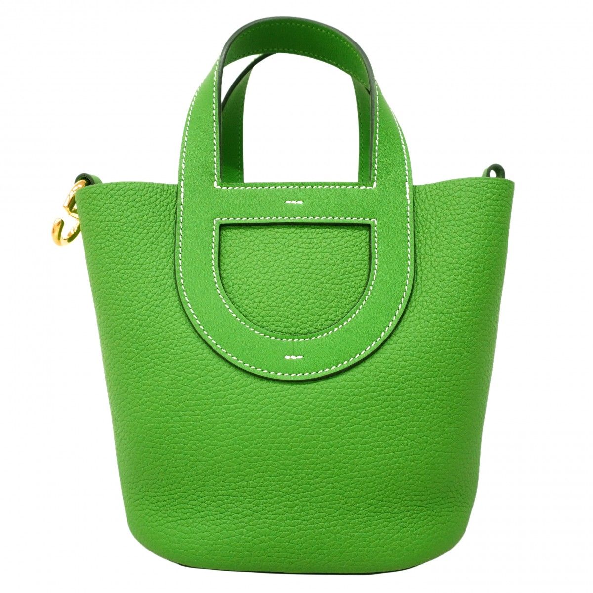 Hermes Handbag in the Loop PM Taurillon Clemence Vert Yucca Gold — view 8
