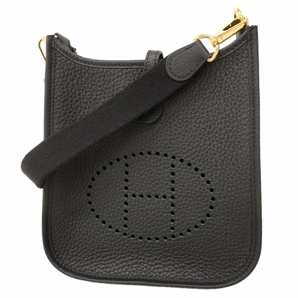 Hermes Shoulder Bag Evelyne TPM Taurillon Clemence Black Gold