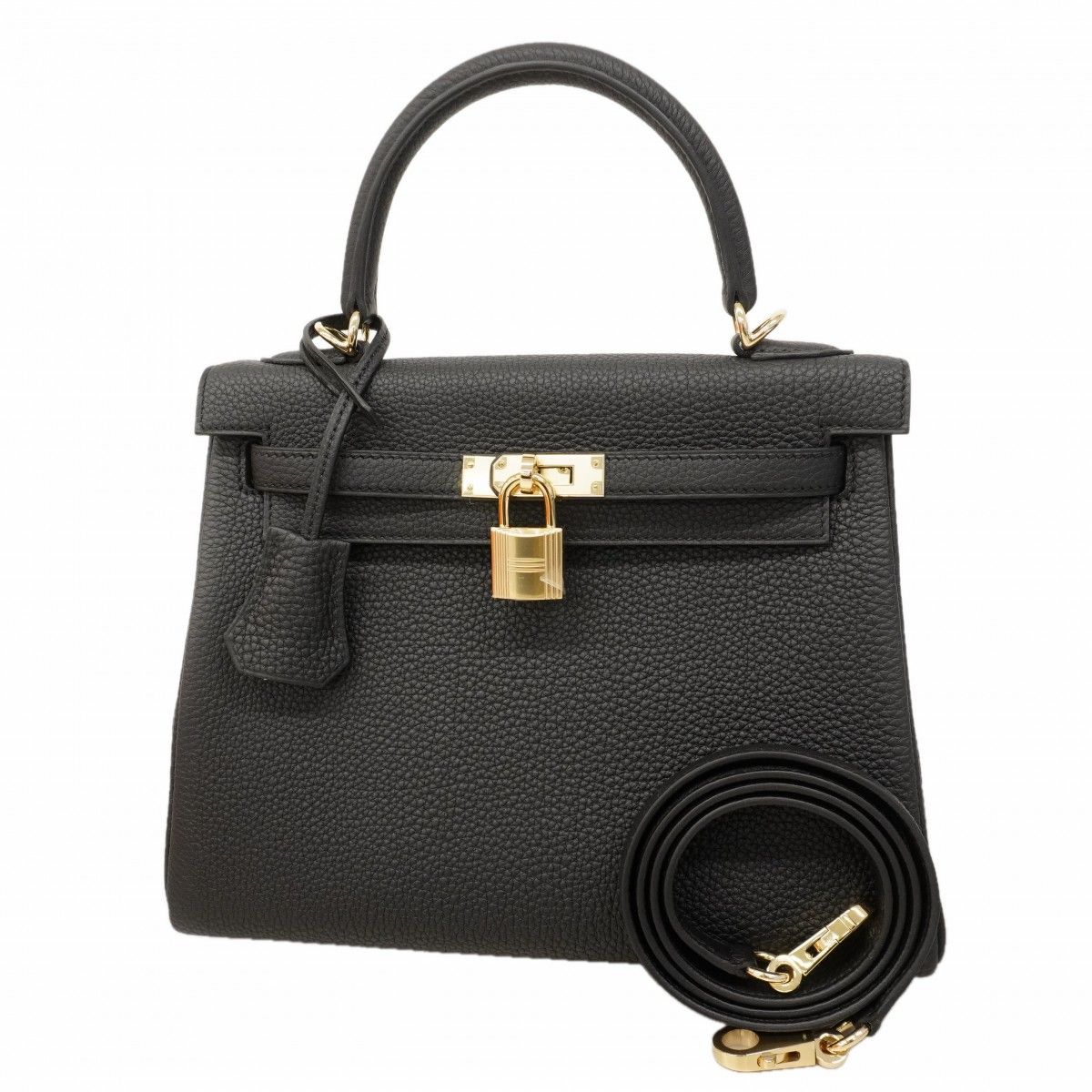Hermes Handbag Kelly 25 Togo Black Gold 2-Way Bag