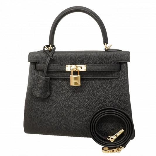 Hermes Handbag Kelly 25 Togo Black Gold 2-Way Bag